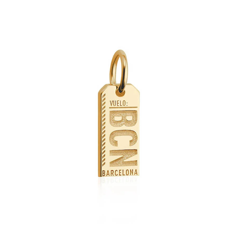 Barcelona Spain BCN Luggage Tag Charm, Gold Mini