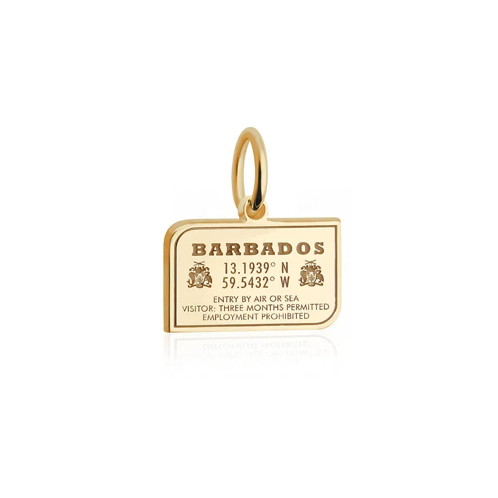 Barbados Passport Stamp Charm, Gold Mini