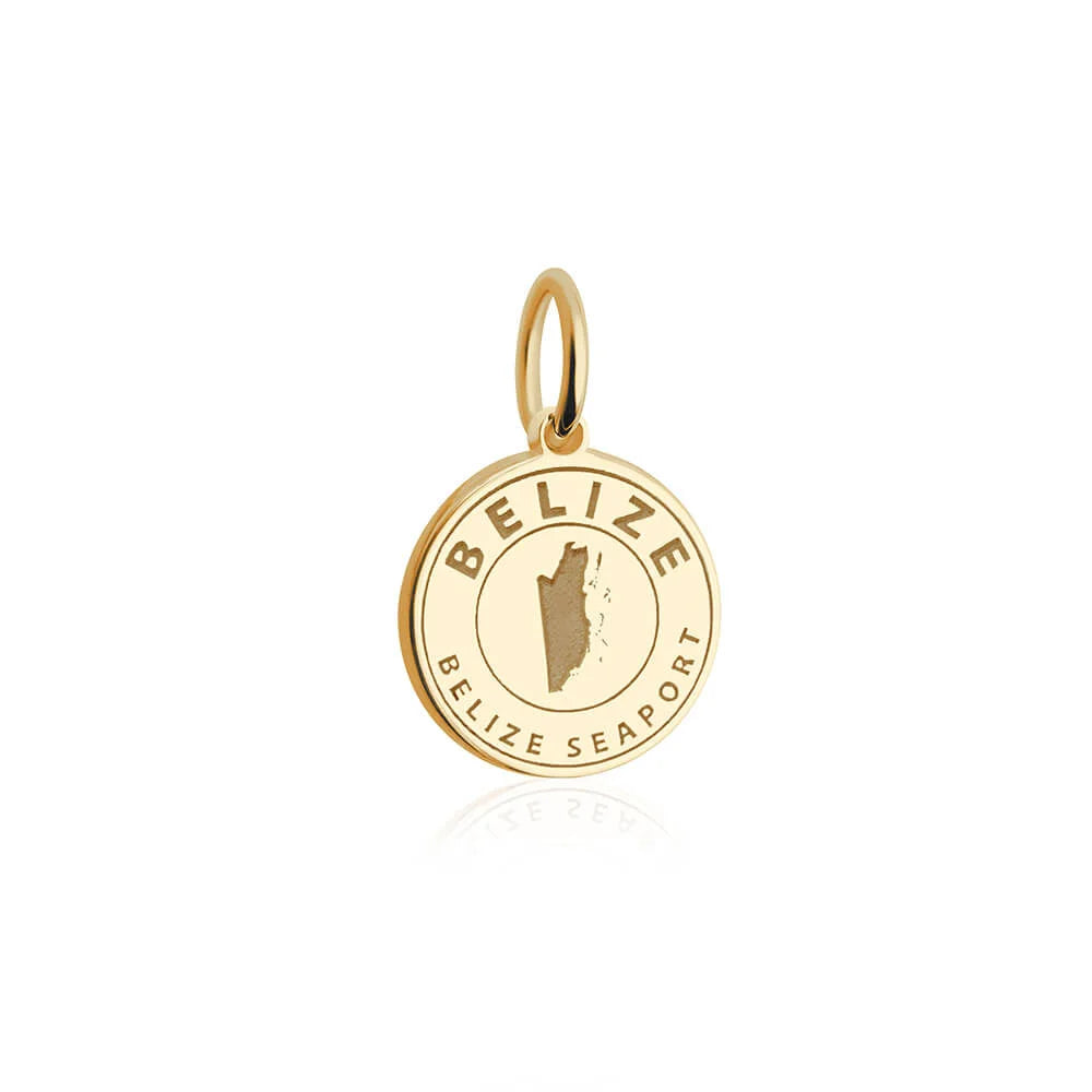 Belize Passport Stamp Charm, Gold Mini