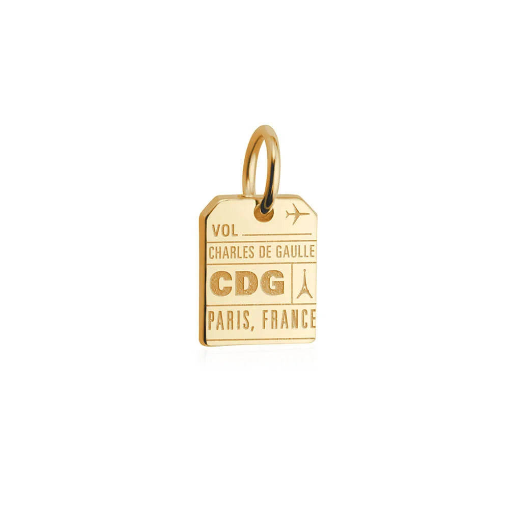 Paris France CDG Luggage Tag Charm, Gold Mini