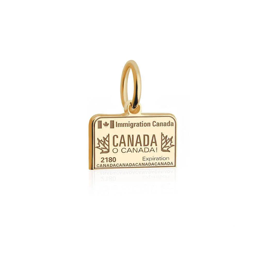 Canada Passport Stamp Charm, Gold Mini