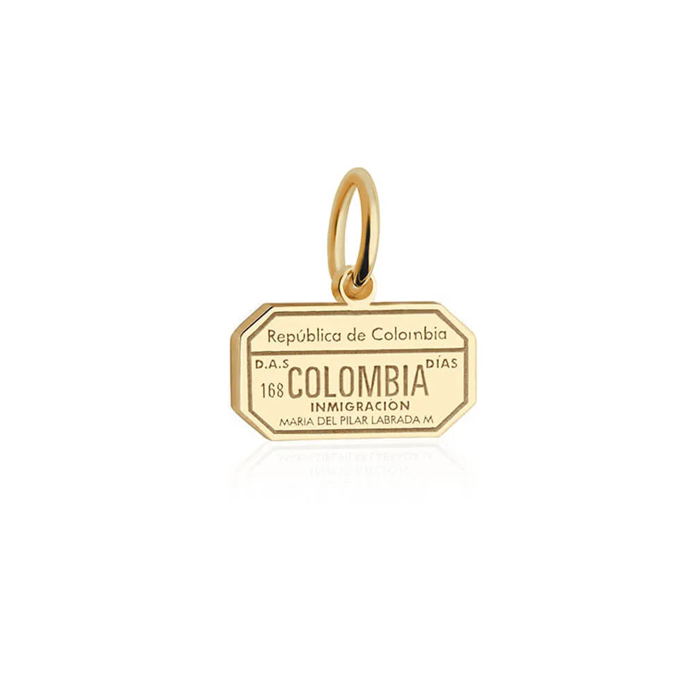 Colombia Passport Stamp Charm, Gold Mini