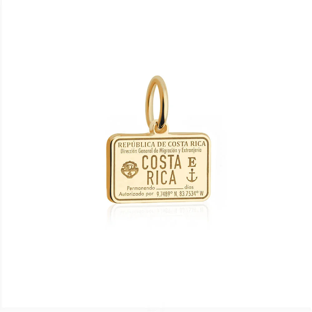 Costa Rica Passport Stamp Charm, Gold Mini