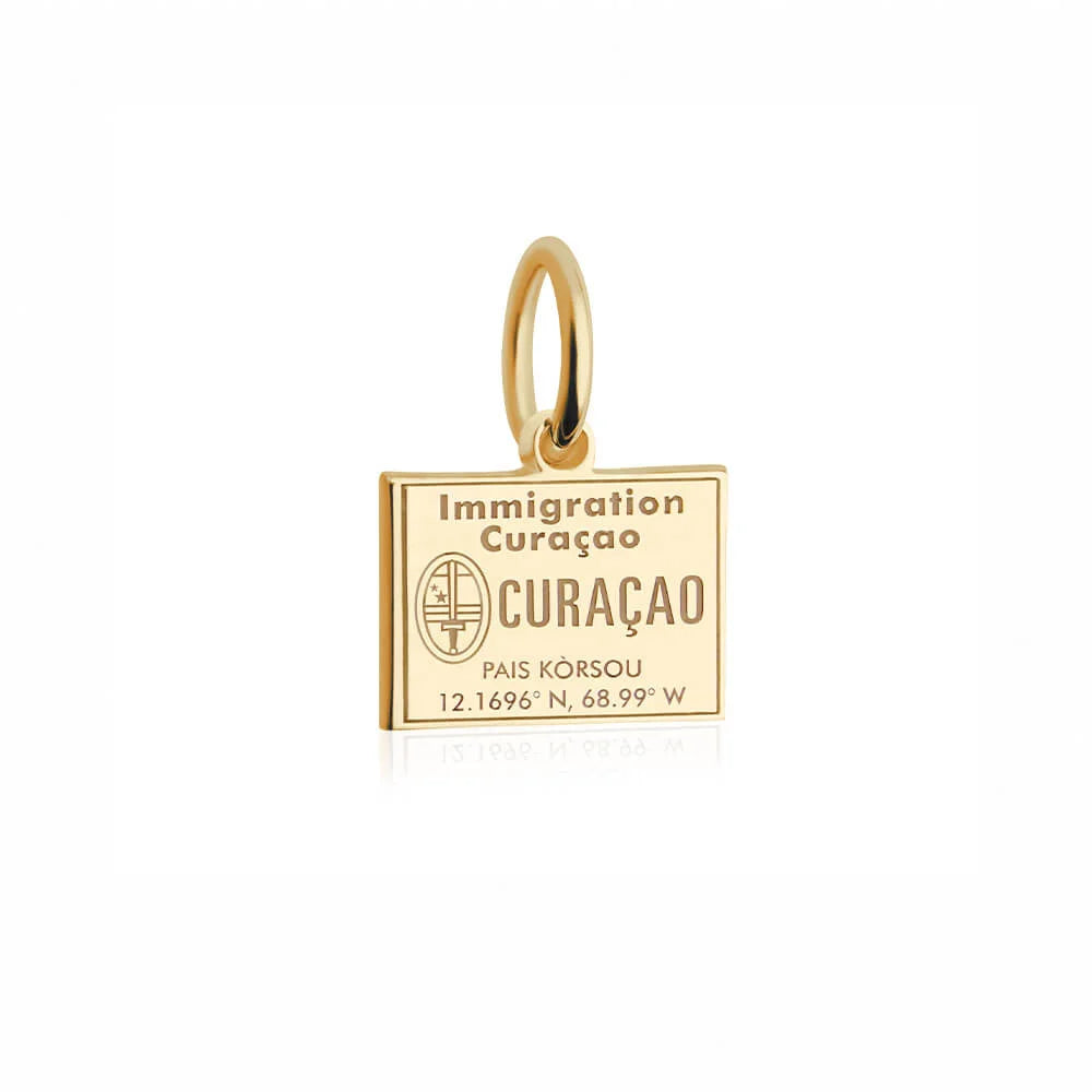 Curacao Passport Stamp Charm, Gold Mini
