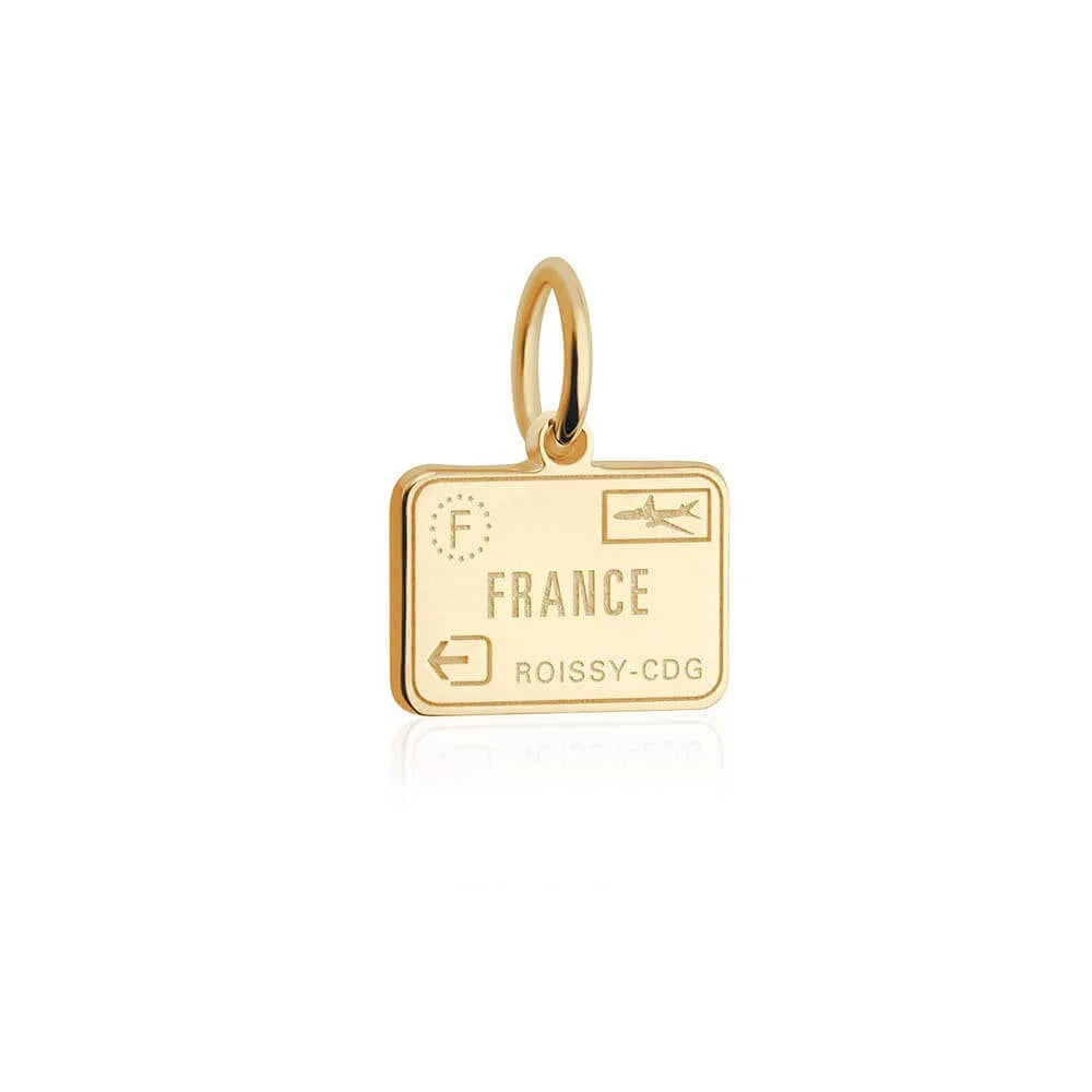 France Passport Stamp Charm, Gold Mini