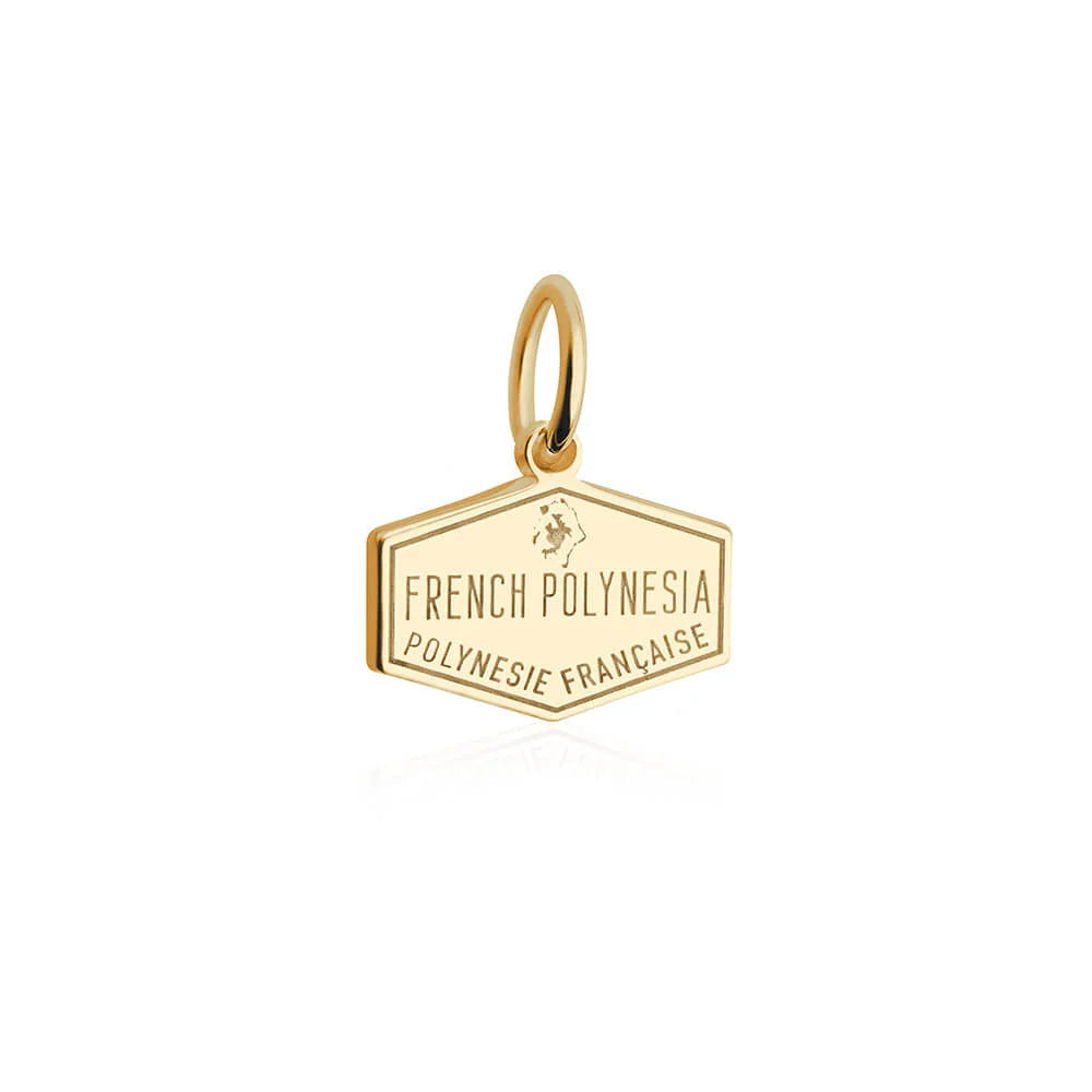French Polynesia Passport Stamp Charm, Gold Mini
