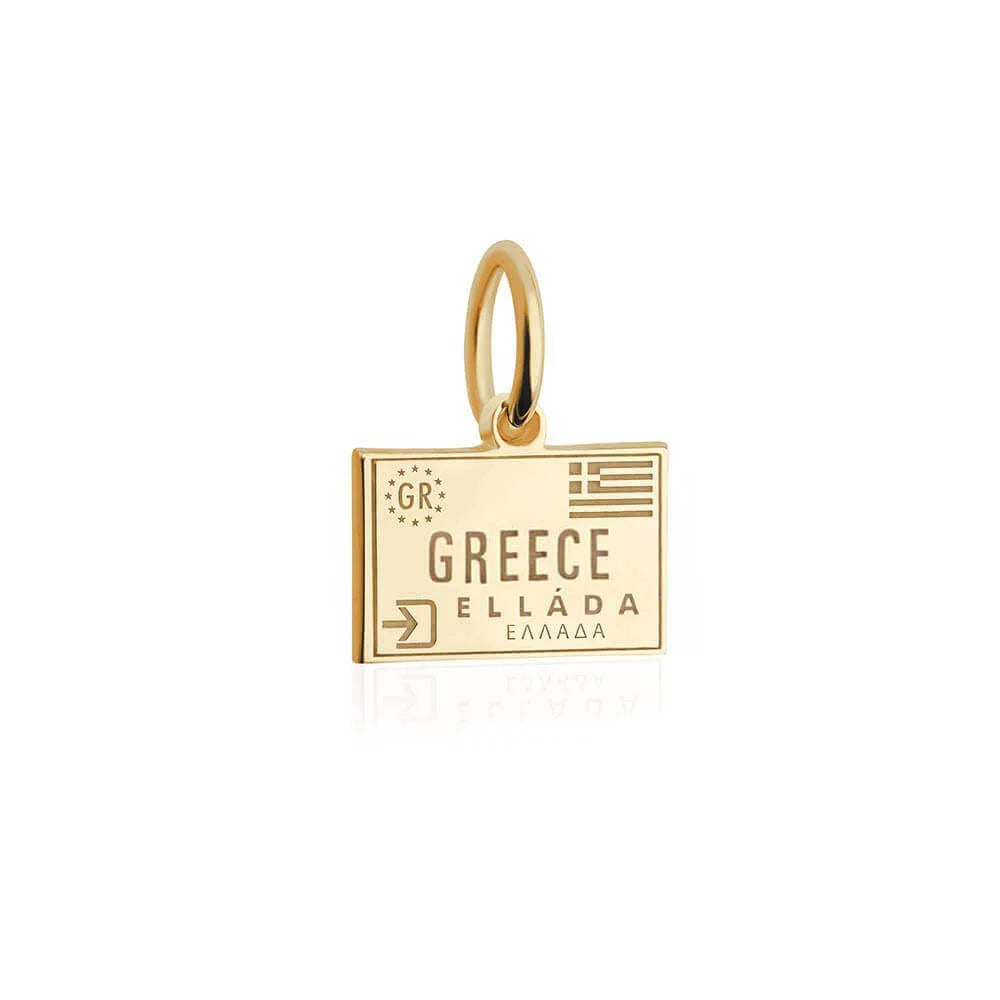 Greece Passport Stamp Charm, Gold Mini