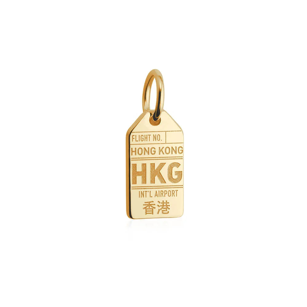 Hong Kong China HKG Luggage Tag Charm, Gold Mini
