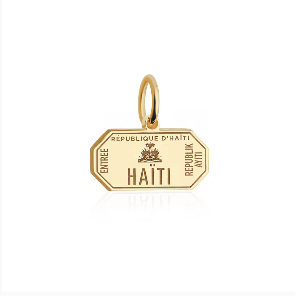 Haiti Passport Stamp Charm, Gold Mini
