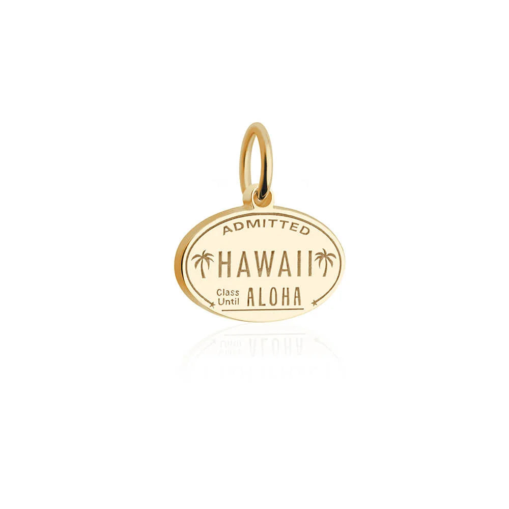 Hawaii Passport Stamp Charm, Gold Mini