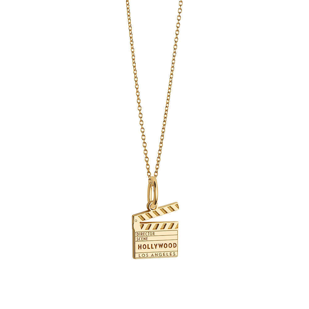 Hollywood Clapboard Charm Necklace, Gold Mini