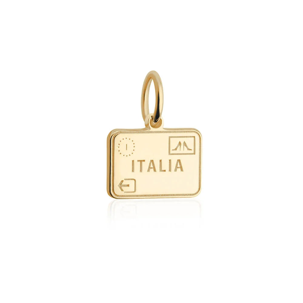 Italy Passport Stamp Charm, Gold Mini