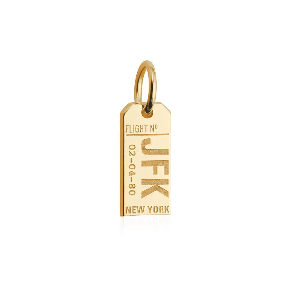 New York USA JFK Luggage Tag Charm, Gold Mini