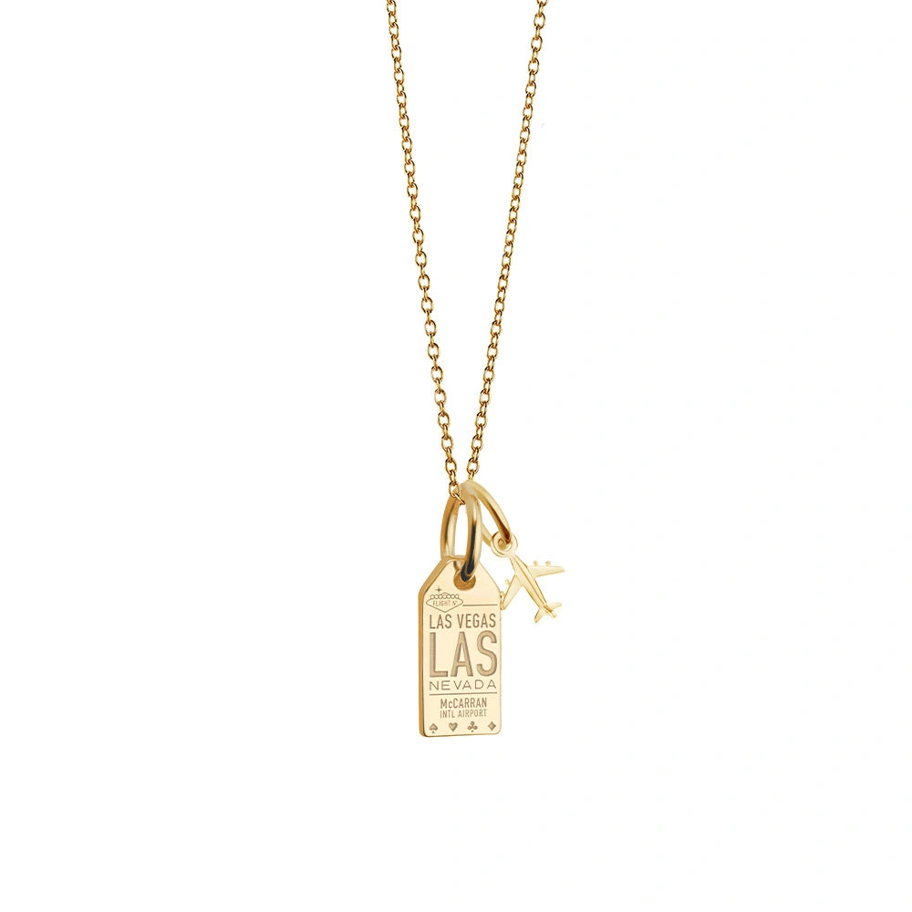 Las Vegas Mini Luggage Tag Necklace Gold