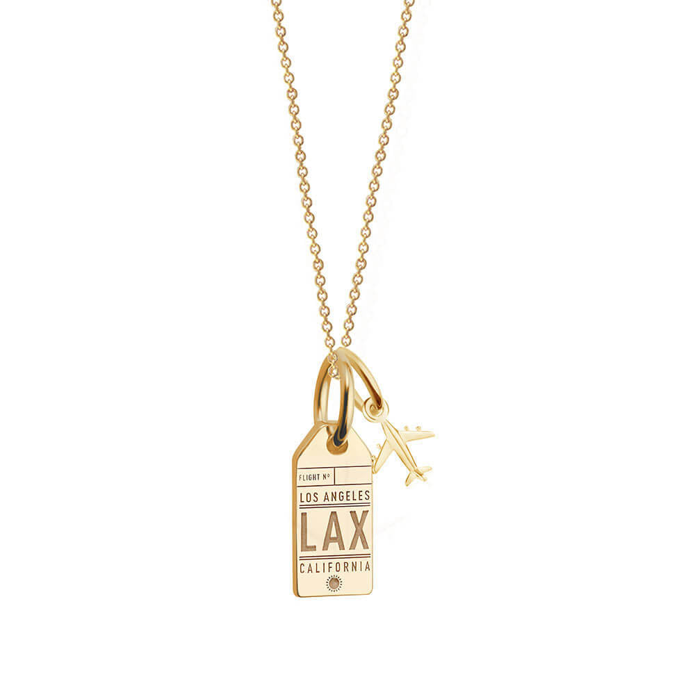Los Angeles Mini LAX Luggage Tag Necklace, Gold
