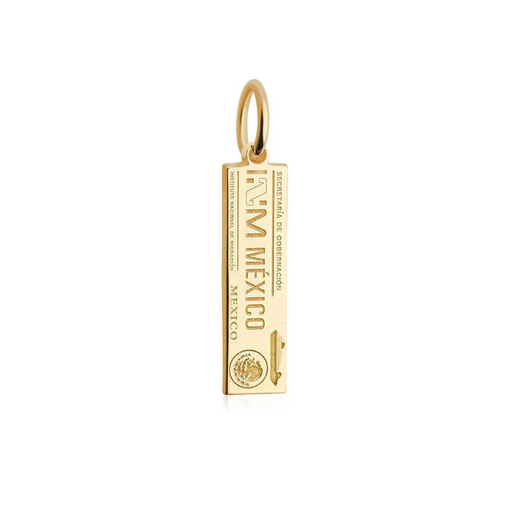 Mexico Passport Stamp Charm, Gold Mini