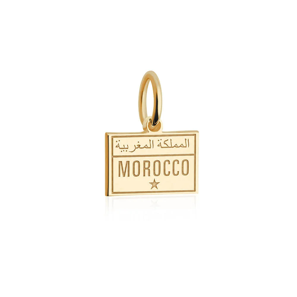 Morocco Passport Stamp Charm, Gold Mini