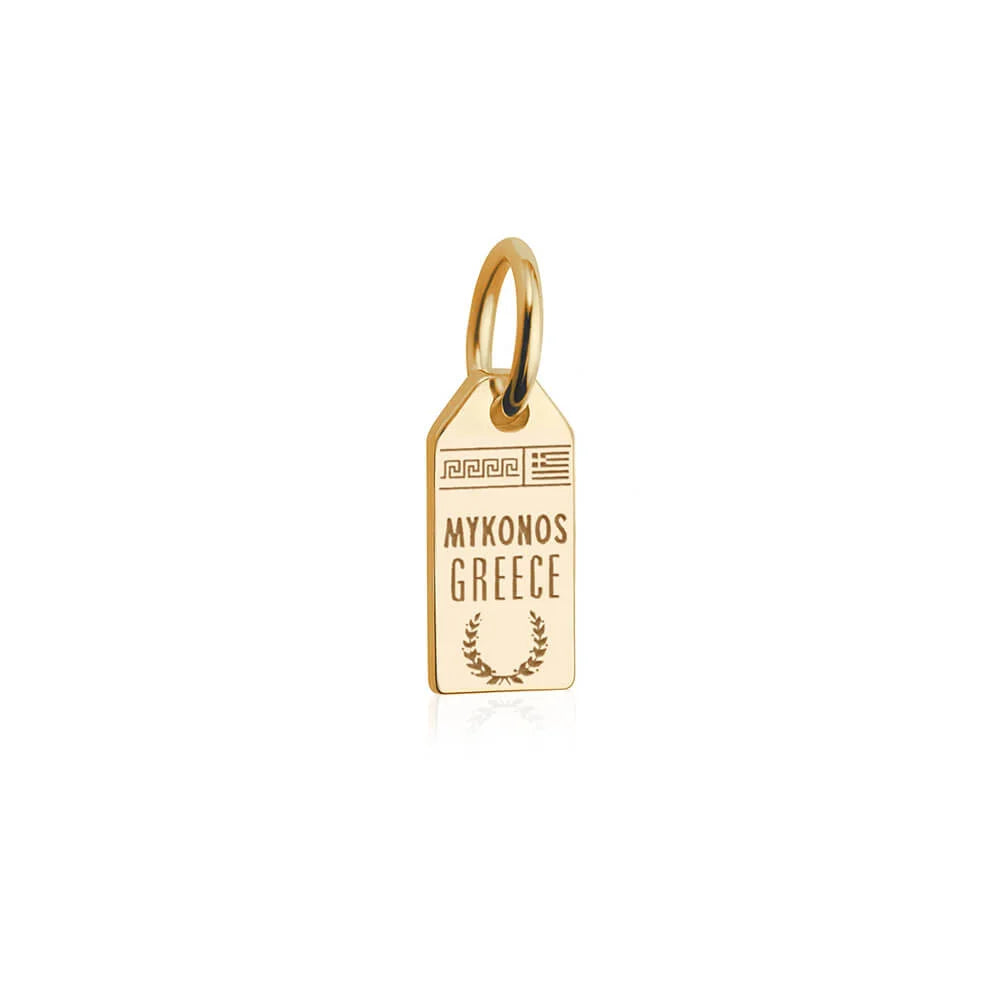 Myknos Greece Luggage Tag Charm, Gold Mini