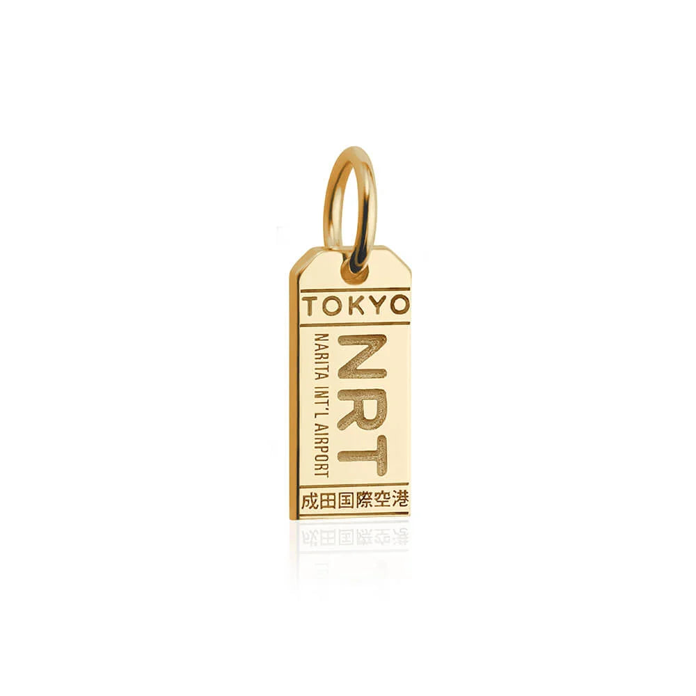 Tokyo Japan NRT Luggage Tag Charm, Gold Mini