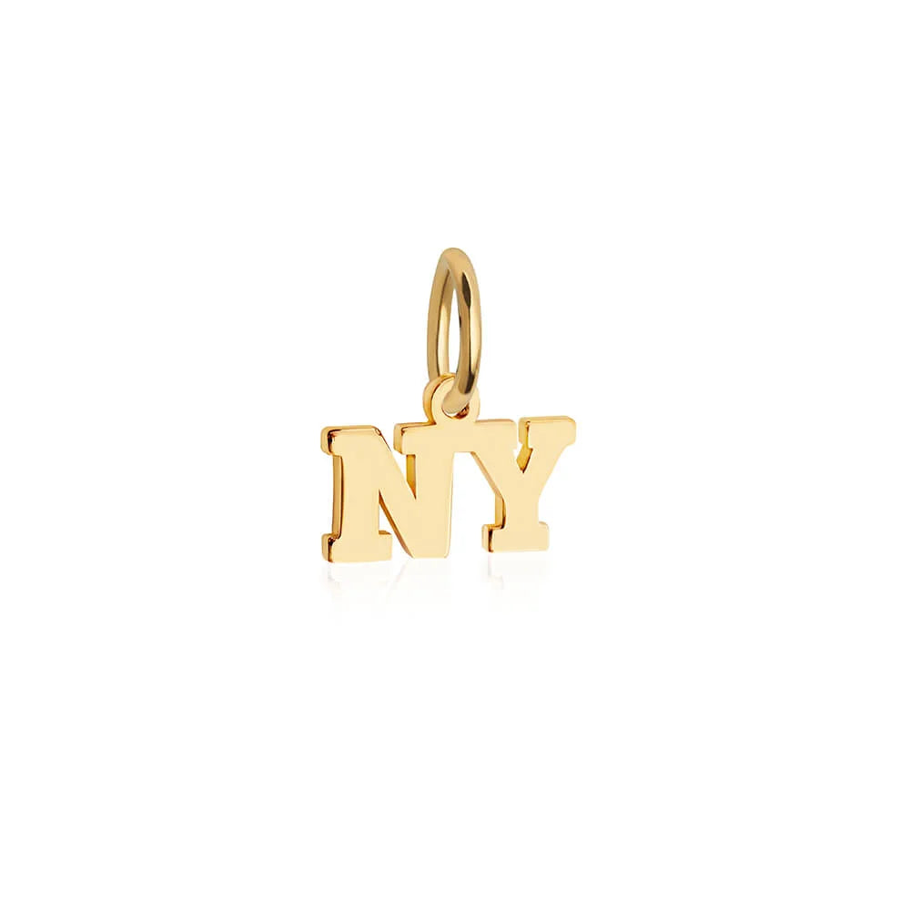 New York NY Block Letter Charm, Gold Mini