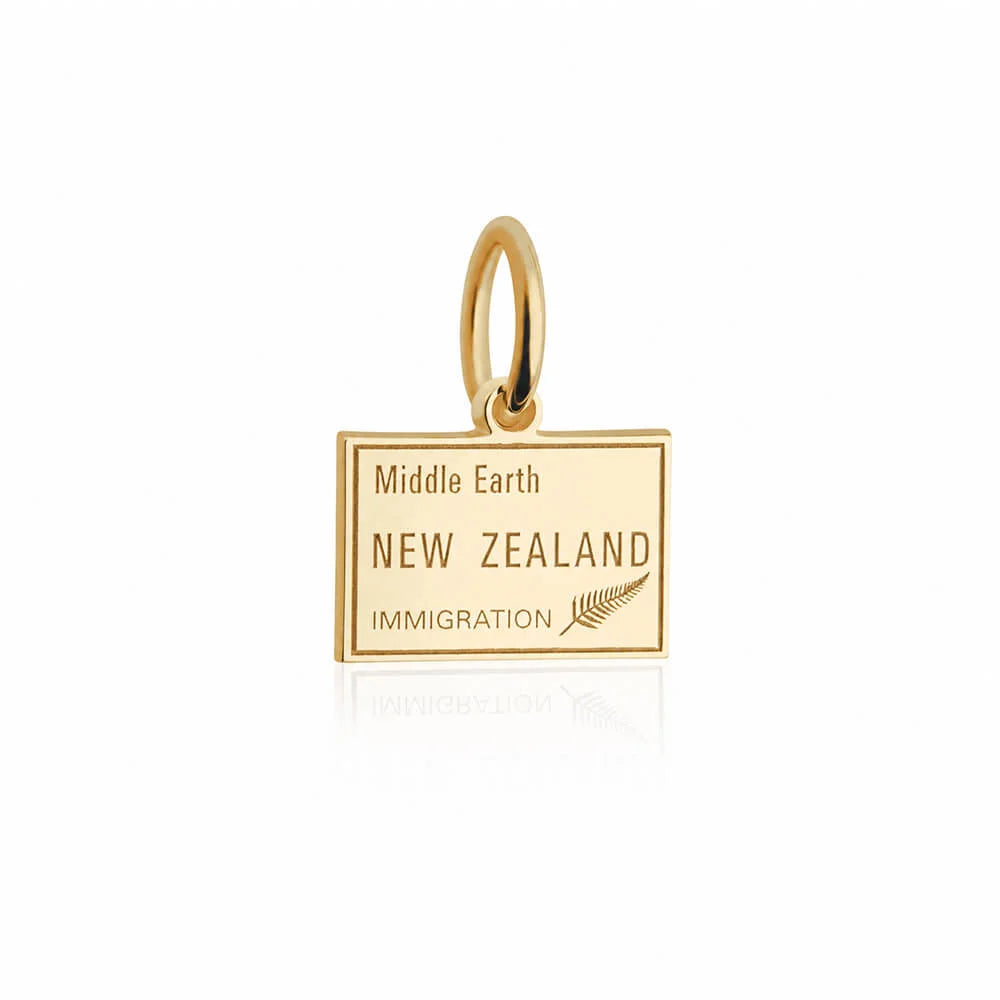 New Zealand Passport Stamp Charm, Gold Mini