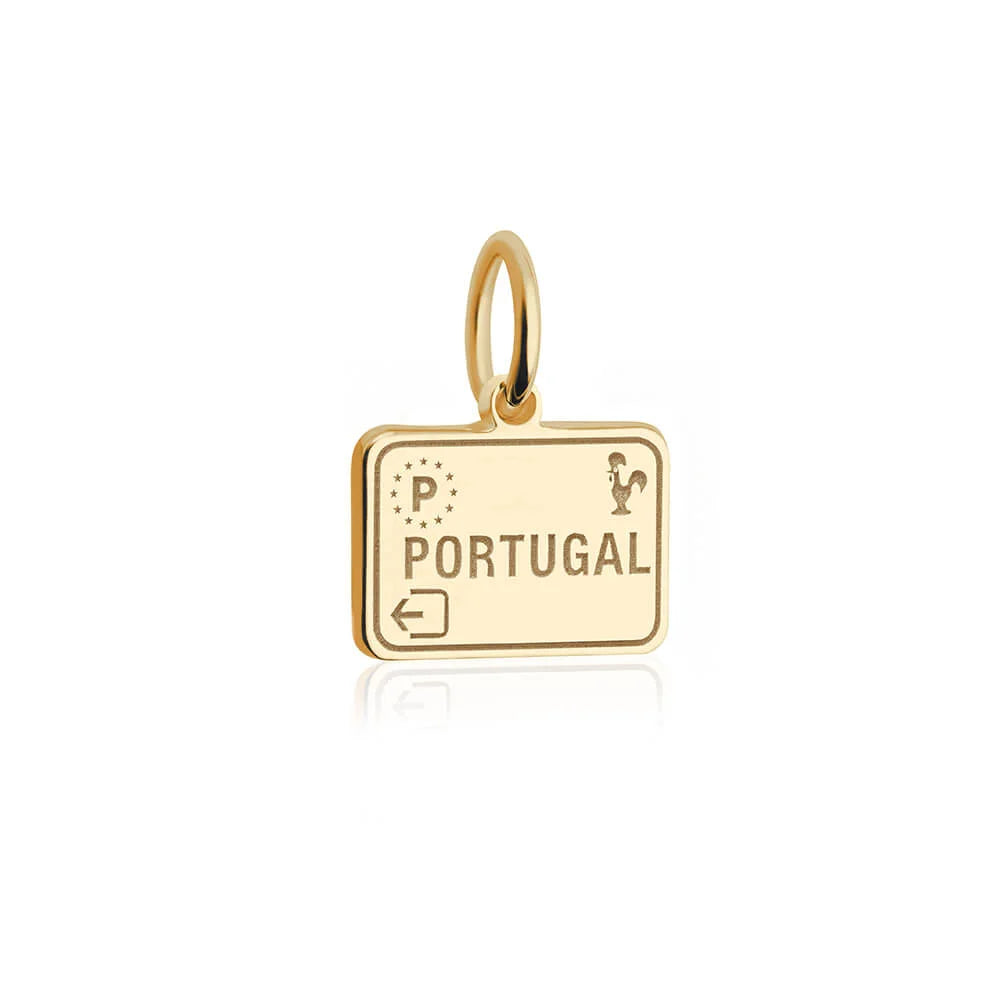 Portugal Passport Stamp Charm, Gold Mini