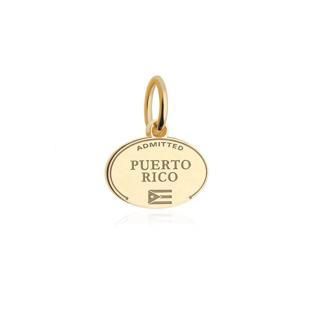 Puerto Rico Passport Stamp Charm, Gold Mini