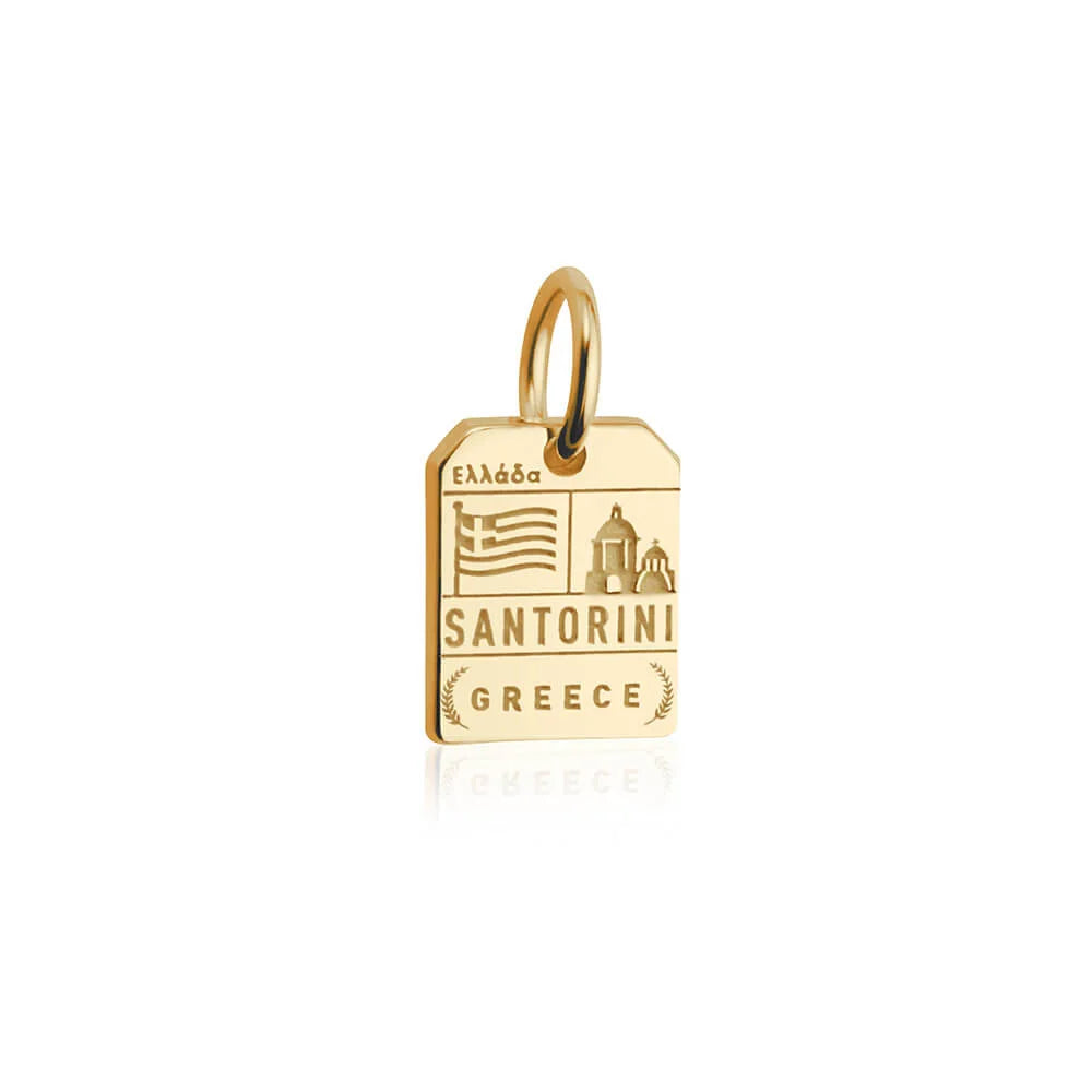 Santorini Greece Luggage Tag Charm, Gold Mini