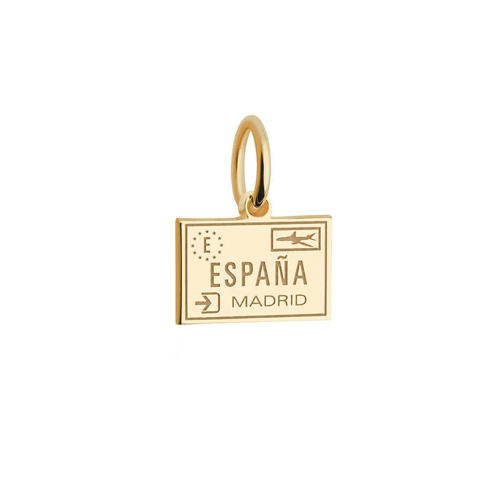 Spain Passport Stamp Charm, Gold Mini