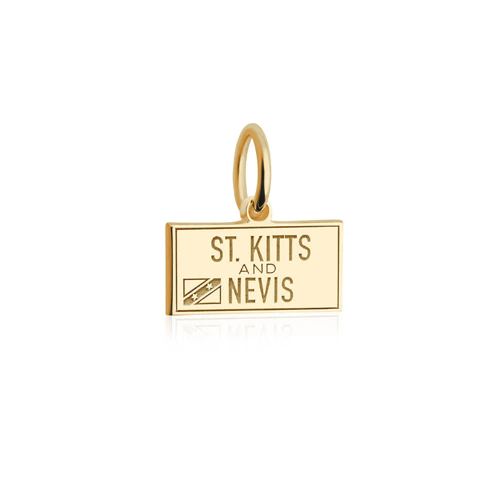 Saint Kitts and Nevis Passport Stamp Charm, Gold Mini