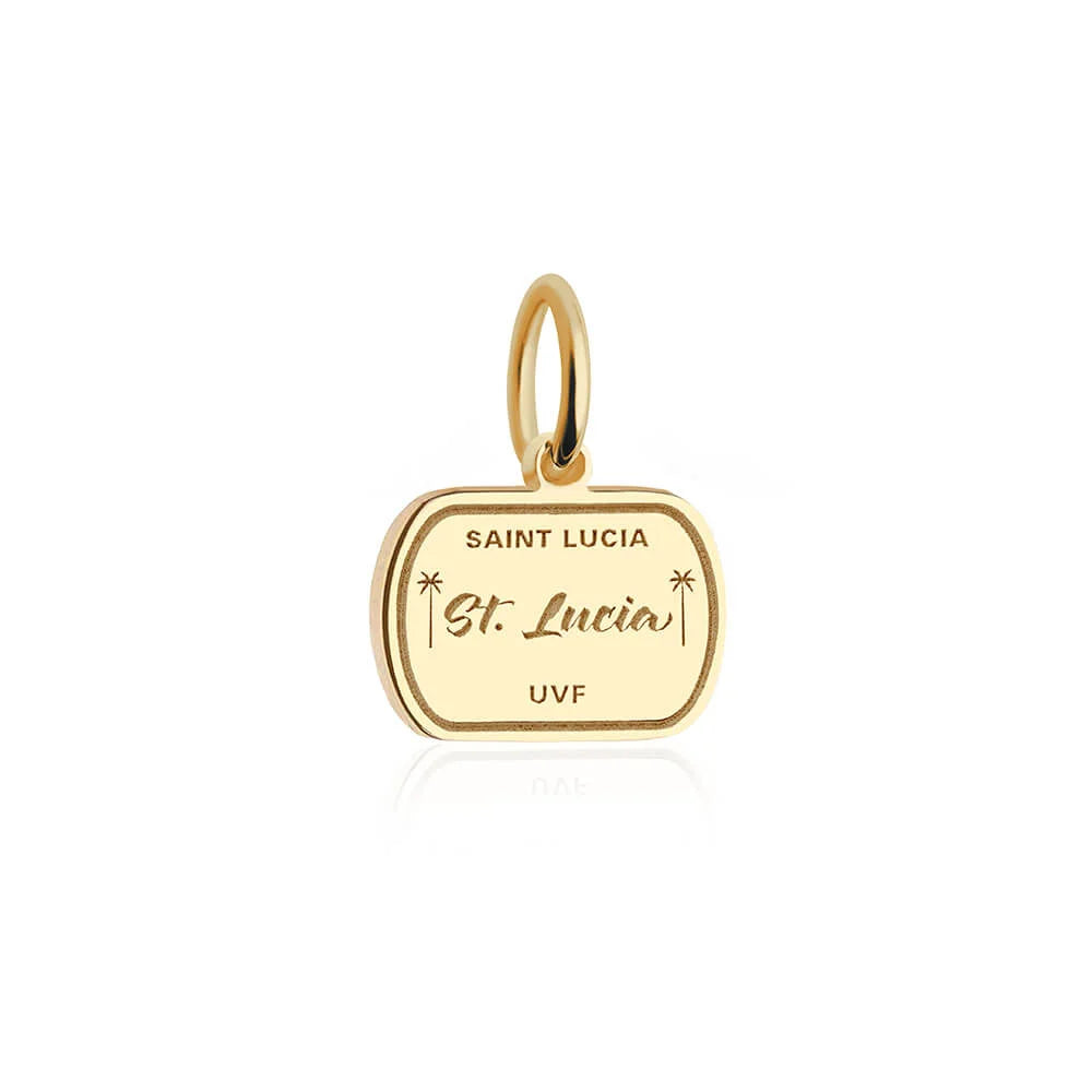 Saint Lucia Passport Stamp Charm, Gold Mini