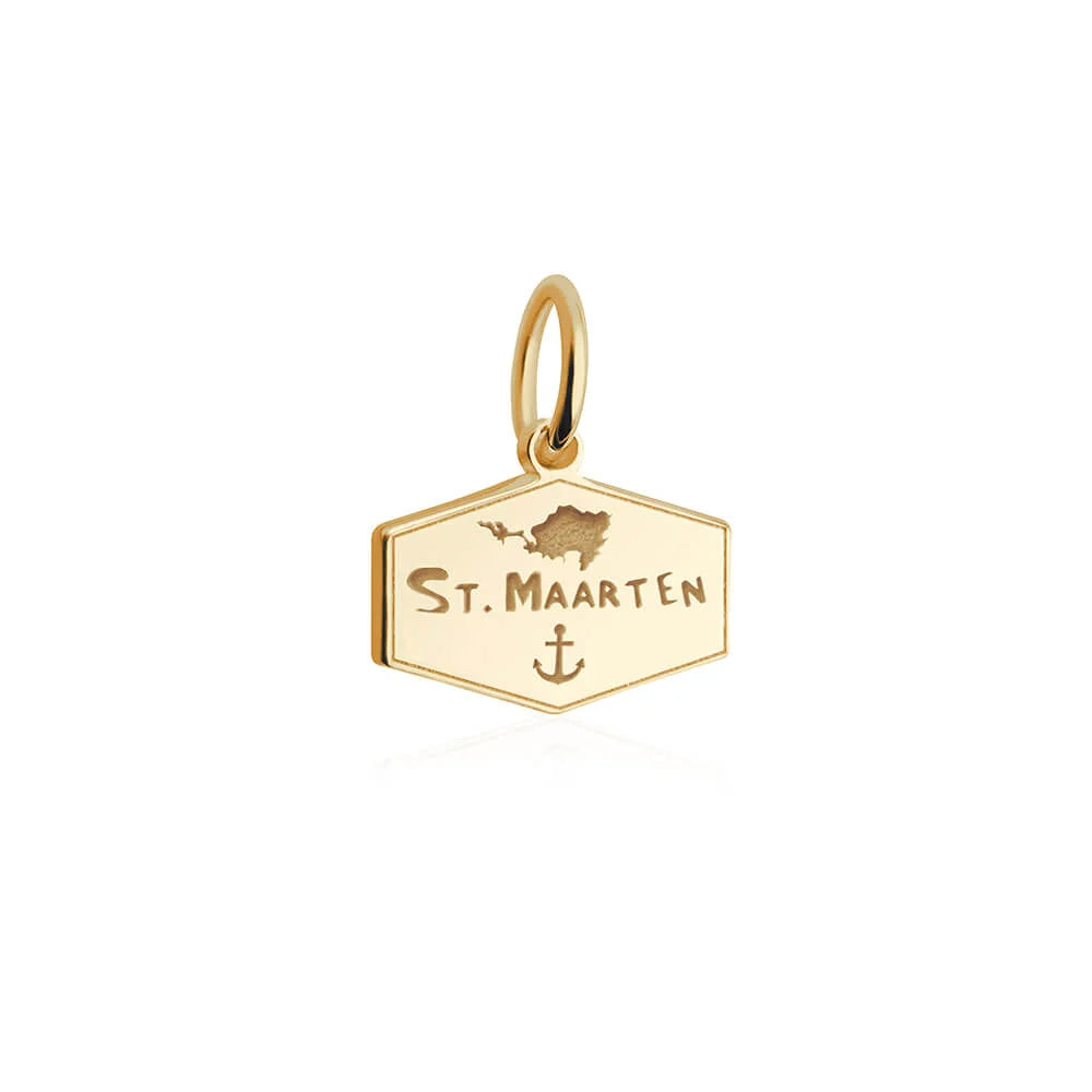 Saint Maarten Passport Stamp Charm, Gold Mini