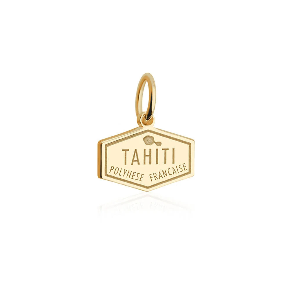 Tahiti Passport Stamp Charm, Gold Mini