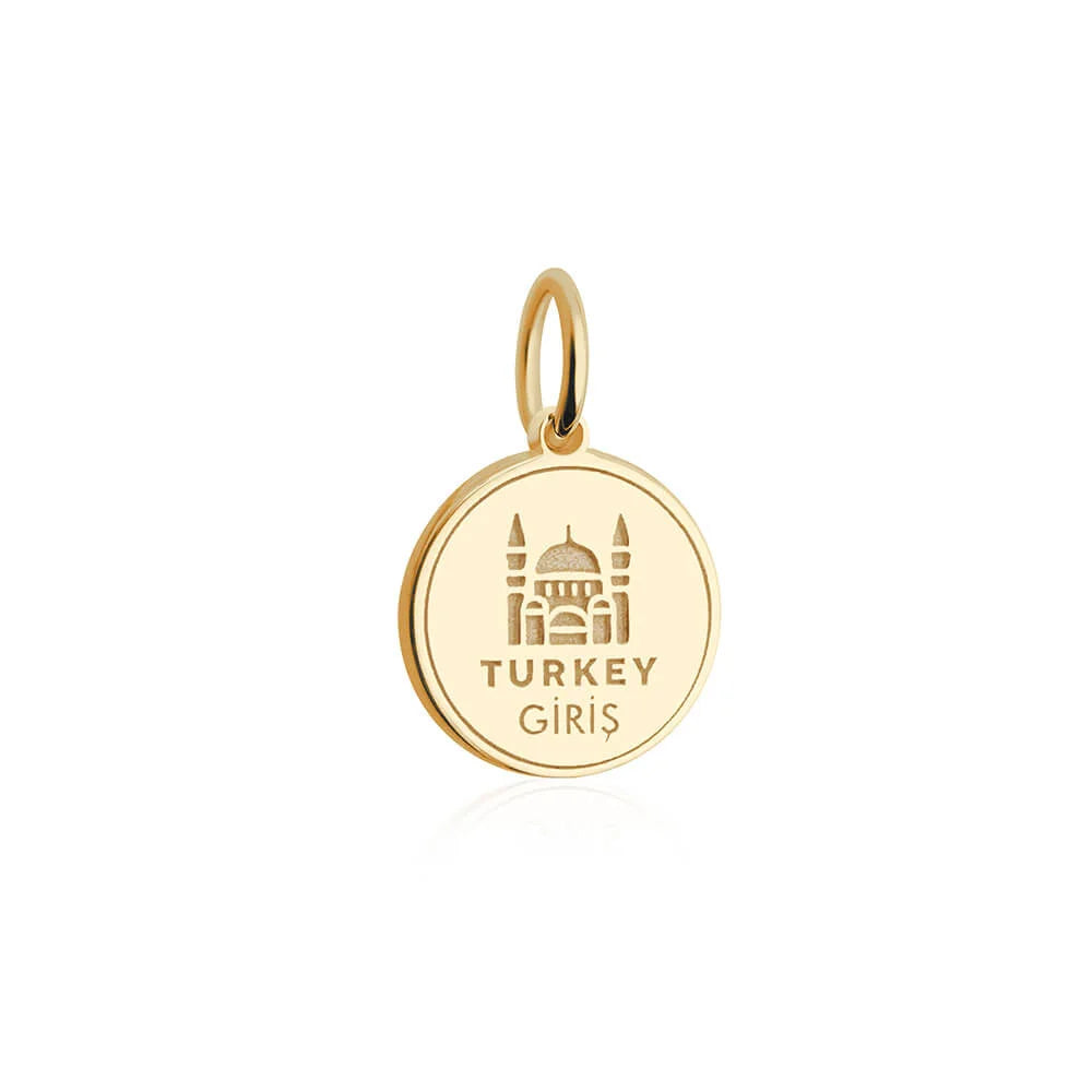 Turkey Passport Stamp Charm, Gold Mini