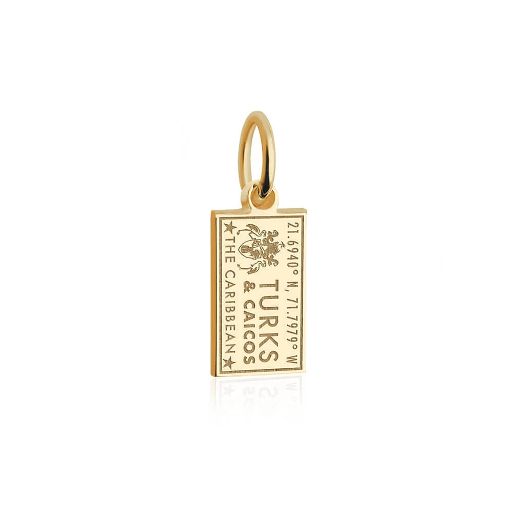 Turks & Caicos Passport Stamp Charm, Gold Mini