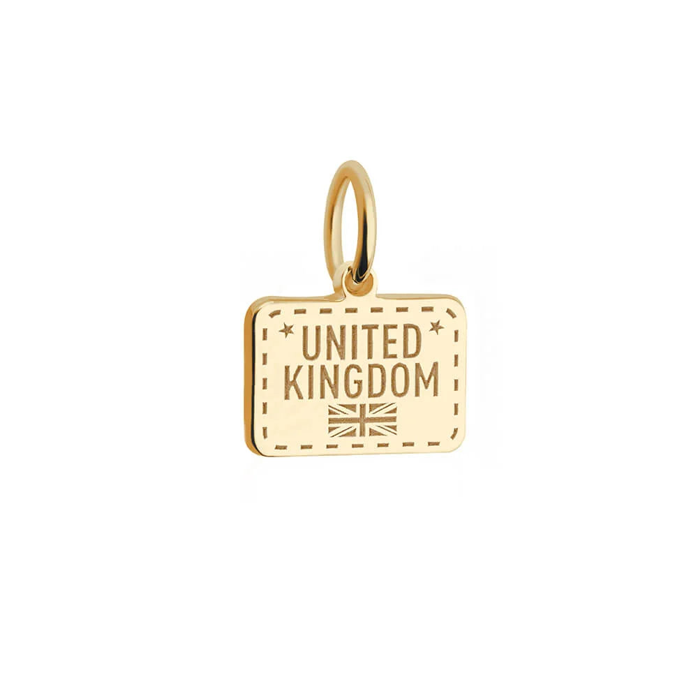 United Kingdom Passport Stamp Charm, Gold Mini