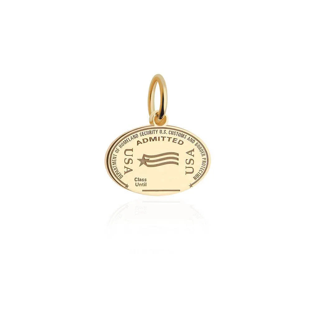 United States Passport Stamp Charm, Gold Mini