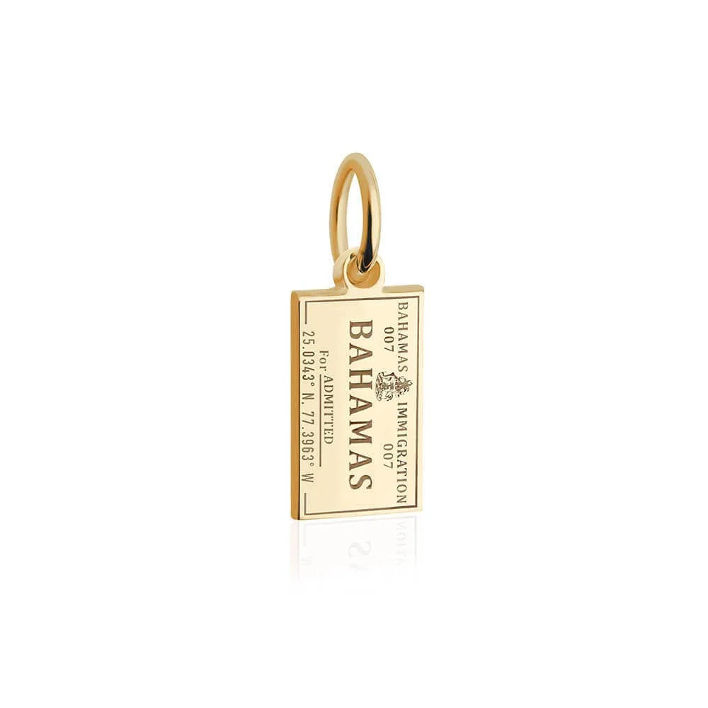 Bahamas Passport Stamp Charm, Gold Mini