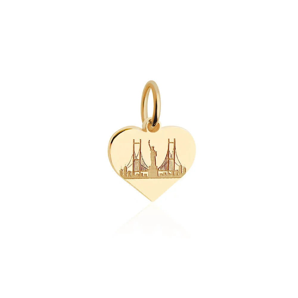 New York Skyline Heart Charm, Gold Mini