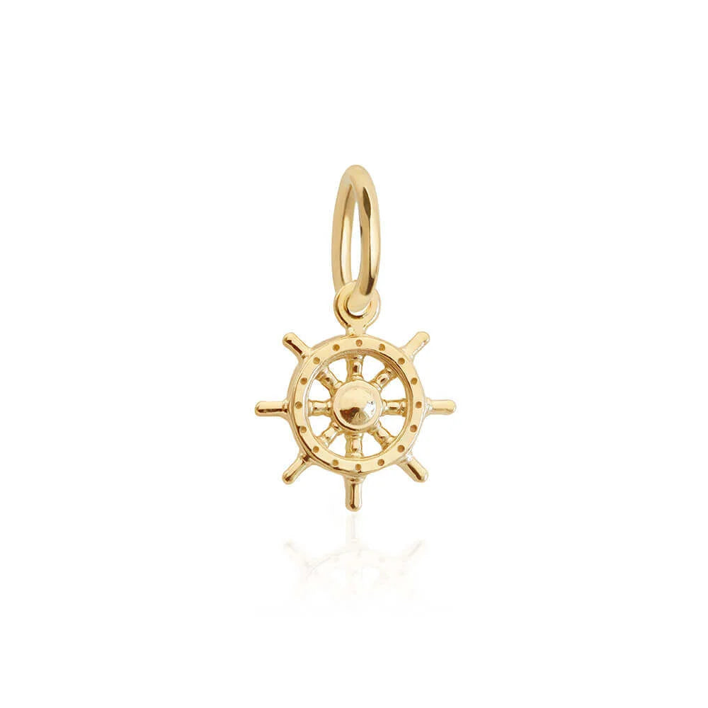 Ship's Wheel Charm, Gold Mini