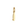 Gold charm featuring a sleek surfboard design with a polished finish, including a small fin and jump ring attachment.
