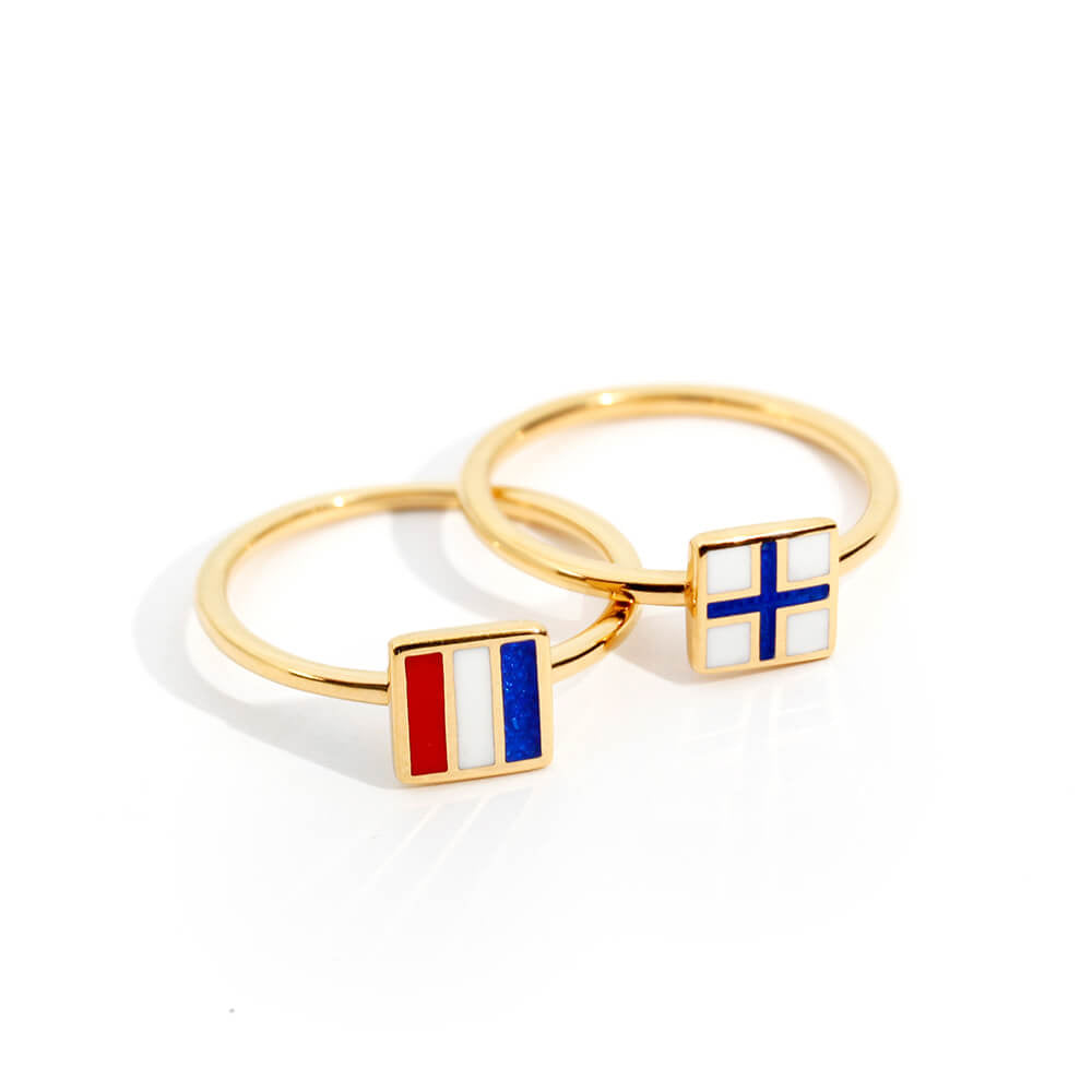 Letter N, Nautical Flag Solid Gold Mini Ring
