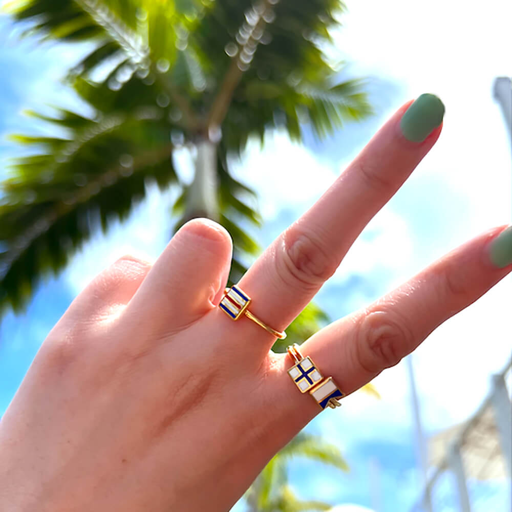 Letter A, Nautical Flag Solid Gold Mini Ring