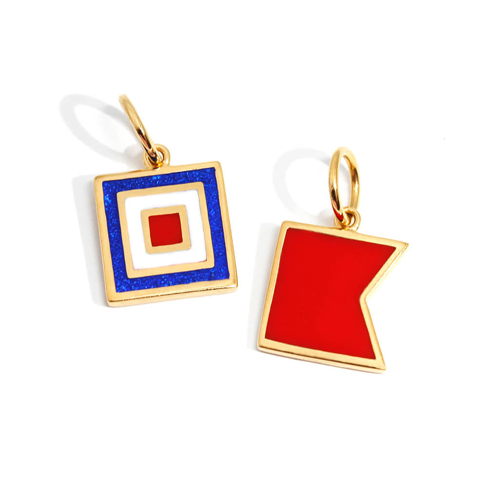 Nautical Flag Charm, Solid Gold