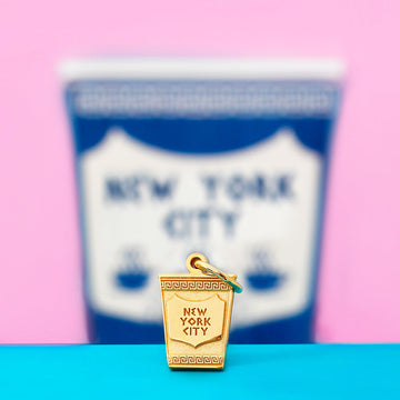 New York City Coffee Cup Charm, Solid Gold Mini