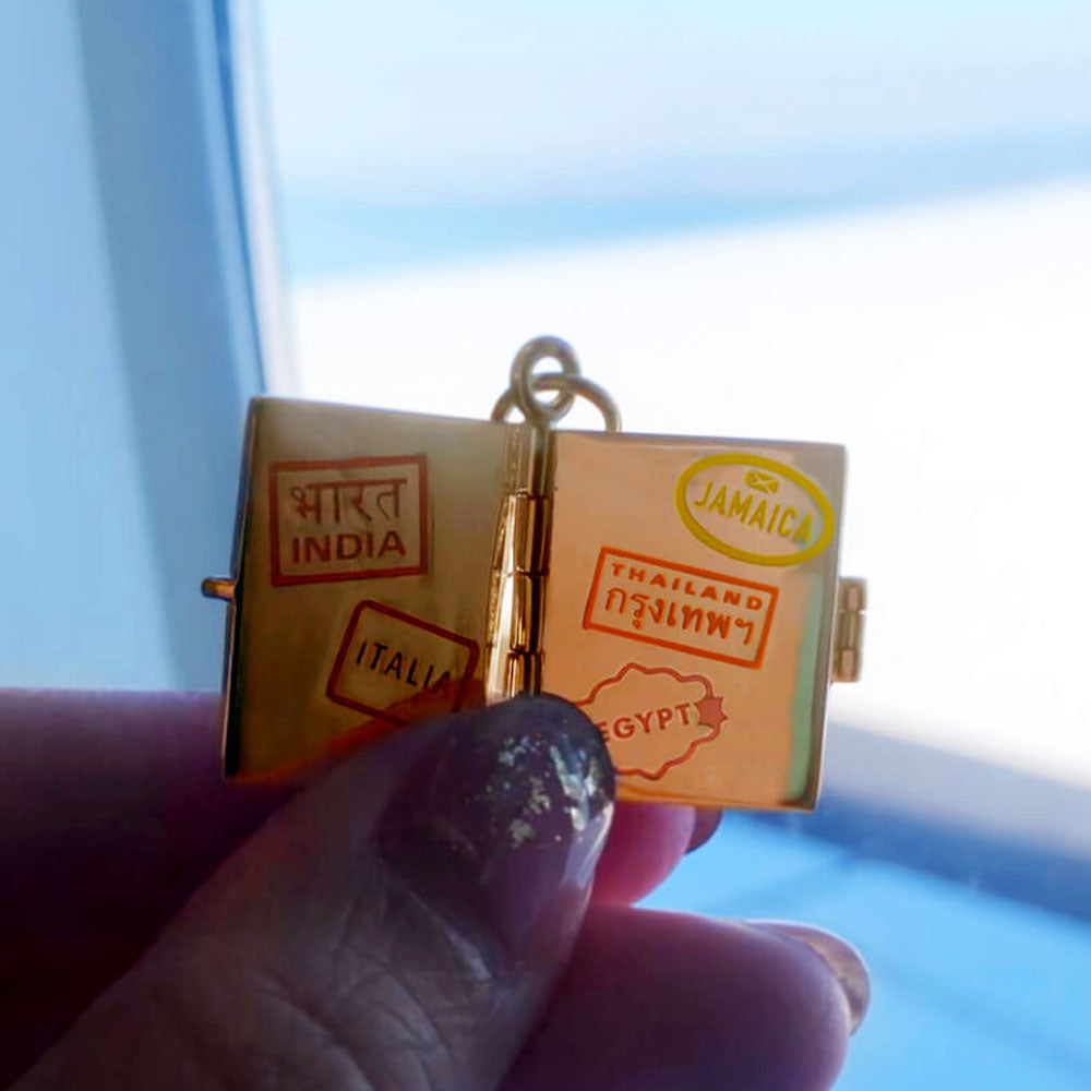 Bespoke Solid Gold Passport Book Charm, Enamel - JET SET CANDY (7535262433528)