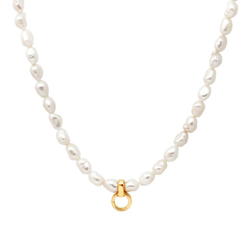 Pearl Chain Necklace, 18" Gold