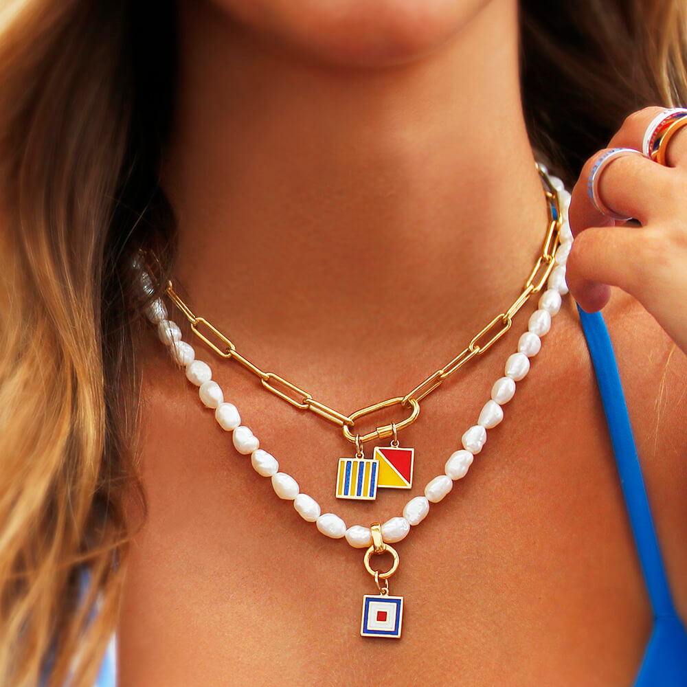 Letter K, Nautical Flag Gold Large Charm