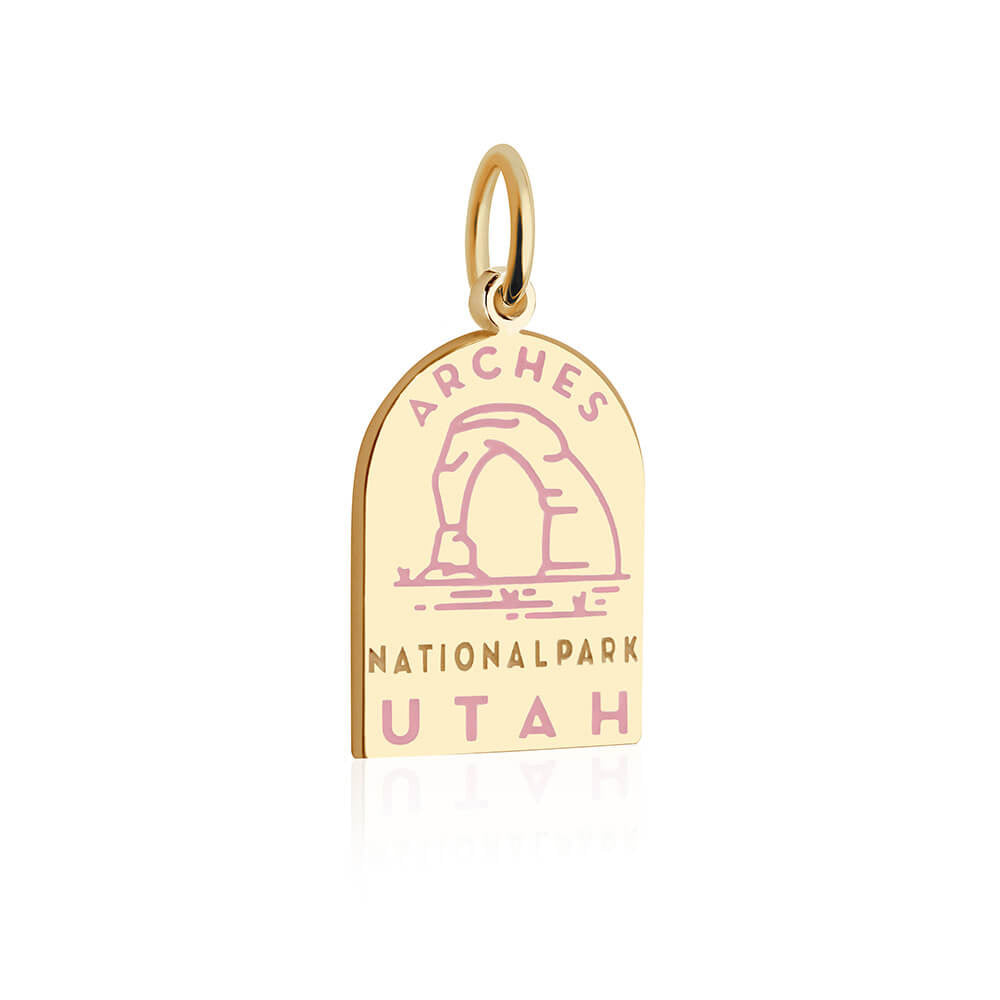 gold vermeil solid gold pink enamel arches national park utah charm