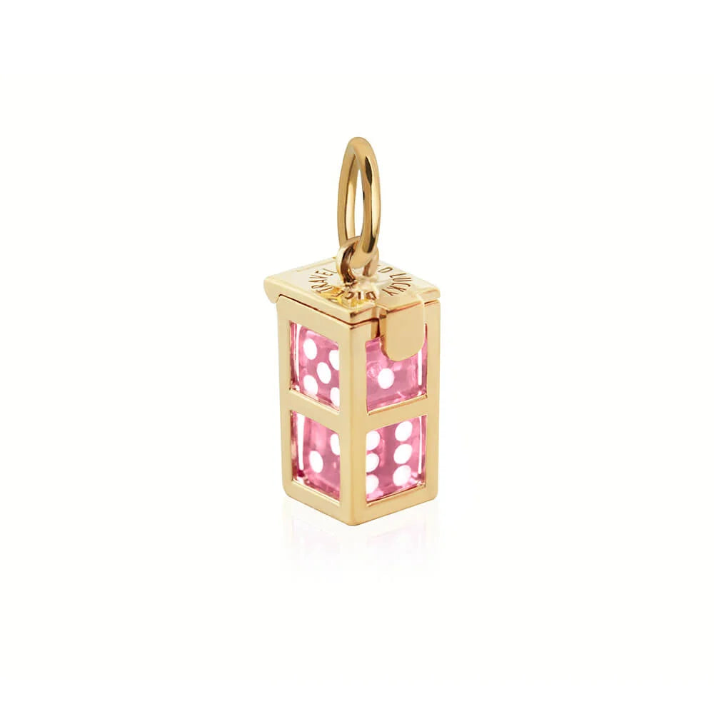 Dice Cage Charm with Color Dice, Solid Gold